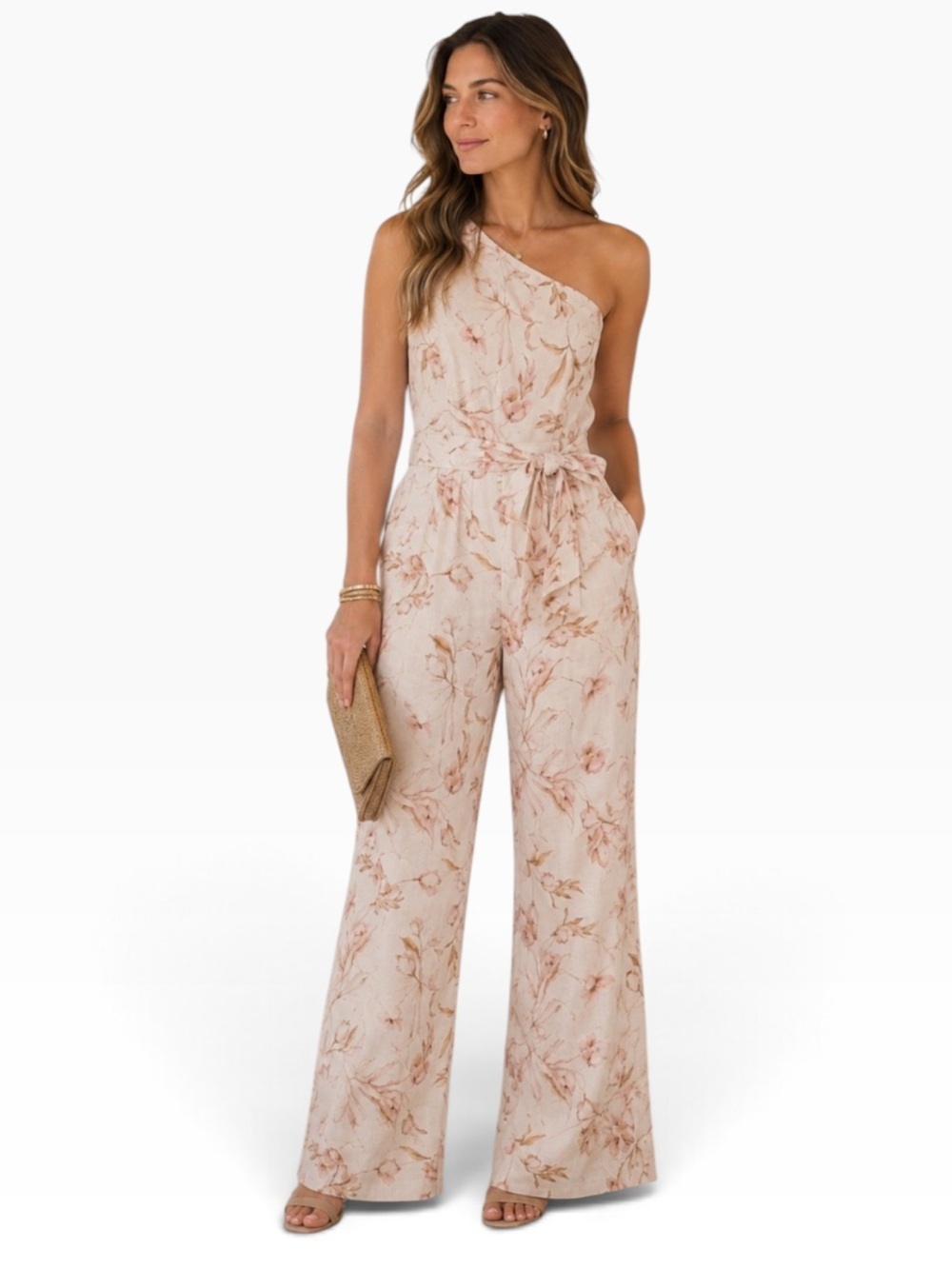 ANTONIO MELANI Carlos One Shoulder Pink Floral Jumpsuit Size 10 NEW
